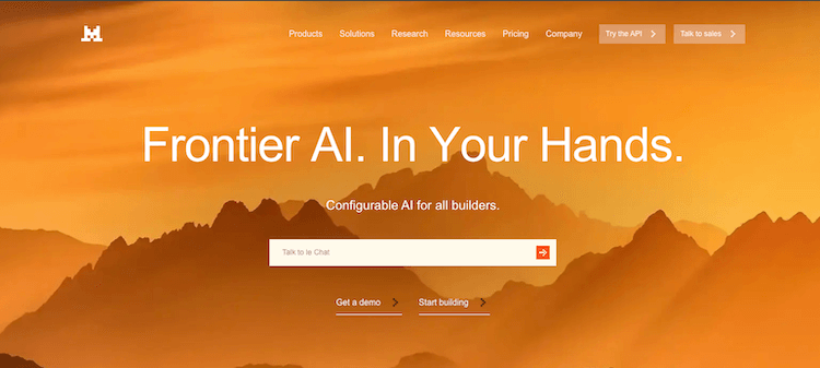 Screenshot der Website vin Mistral AI