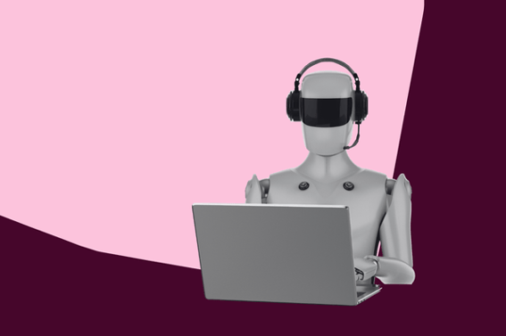 a robot uses a laptop