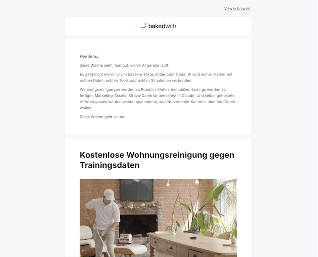 Screenshot des bakedwith Newsletters