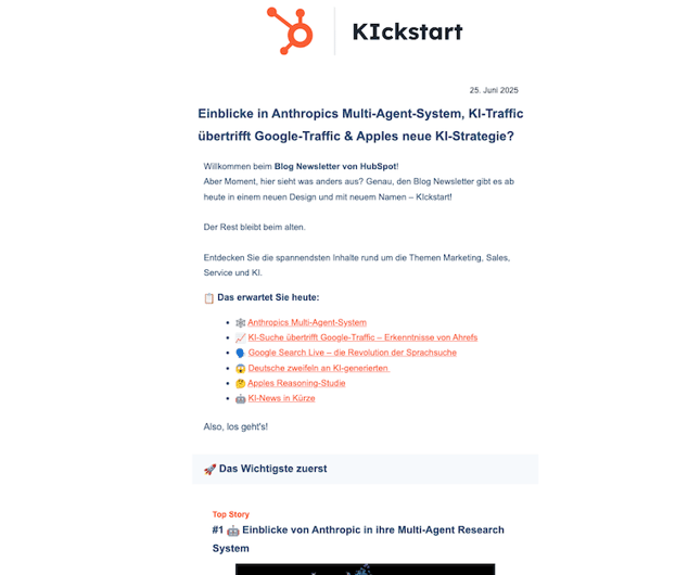 Screenshot den KI-Newsletter vom HubSpot-Marketing-Team