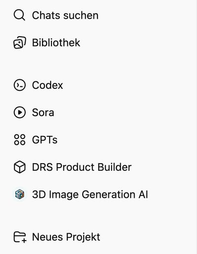 Screenshot ChatGPT Projekt-Option Sidebar