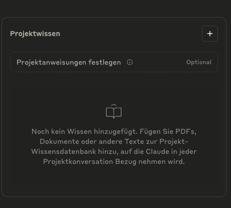 Screenshot der Oberfläche in Claude, um Projektwissen hinzuzufügen