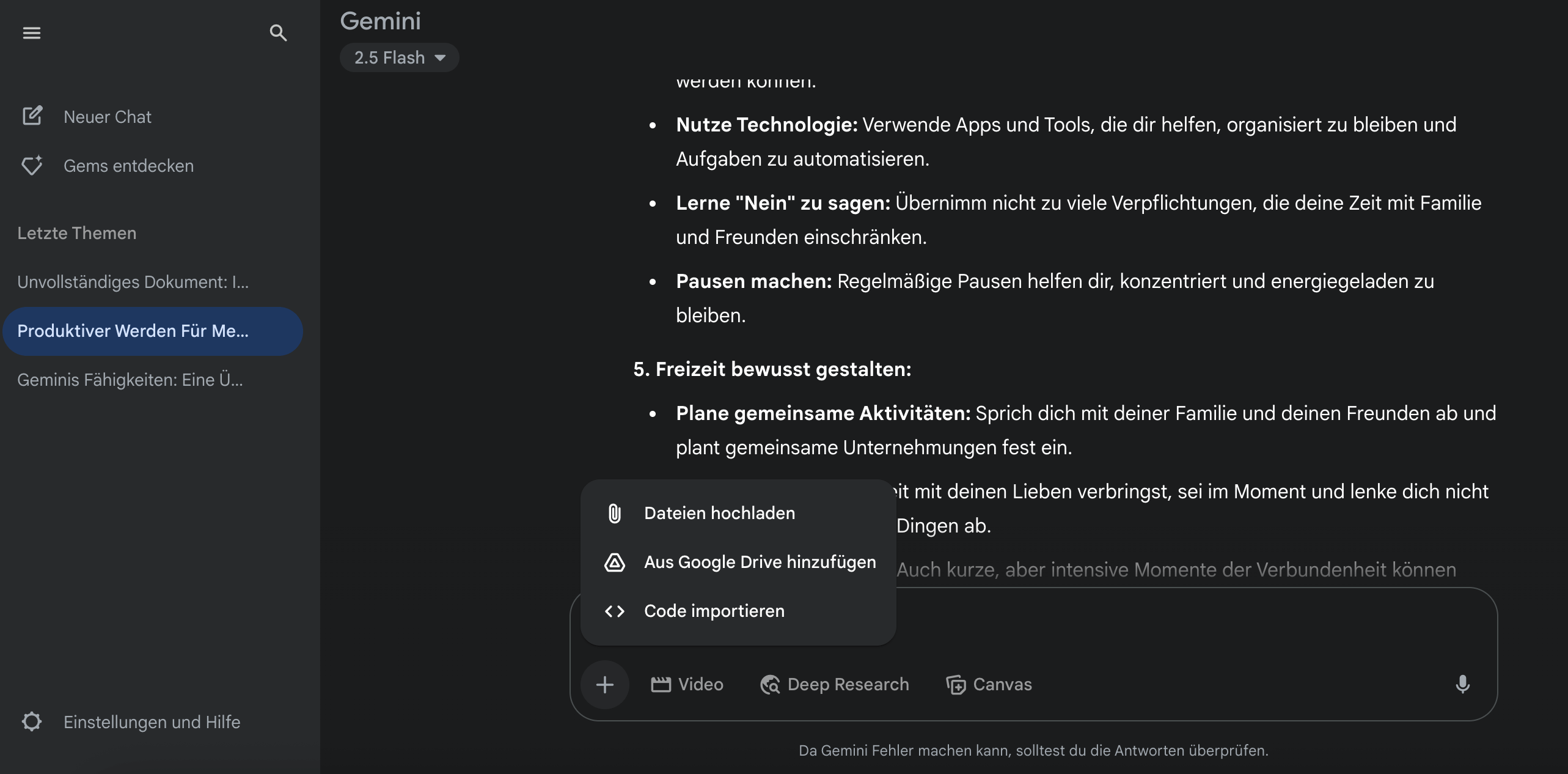 Screenshot Verbindung Google Workspace zu Google Gemini