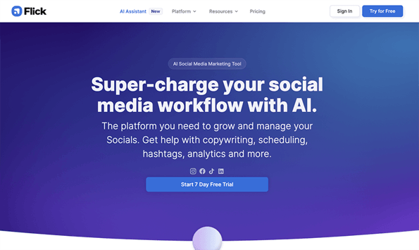 Screenshot AI Social Media Assistant von Flick