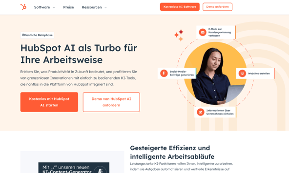 Screenshot KI-Tools von HubSpot