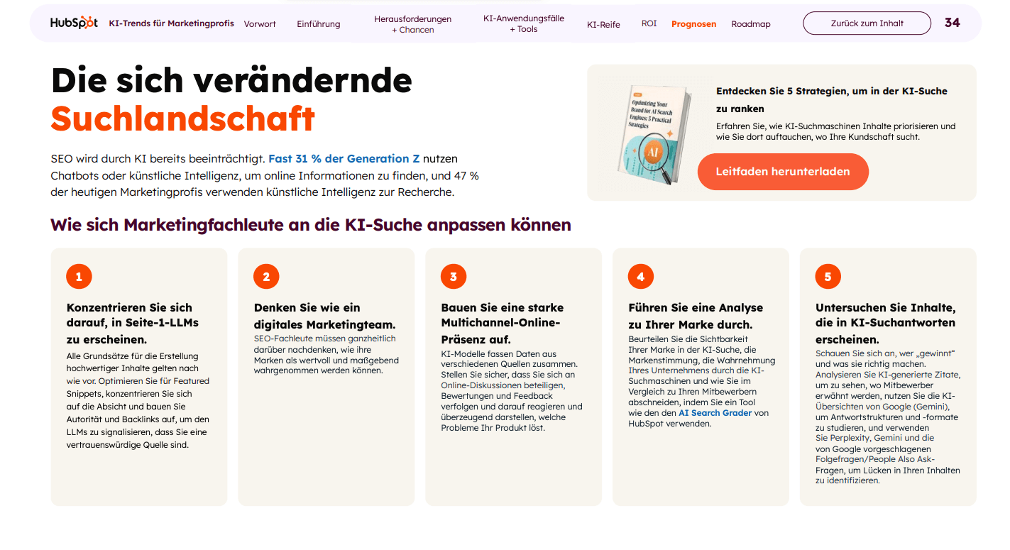 Screenshot der Seite 34 des KI-Trends-Report mit Informationen, wie sich die Suche verändert