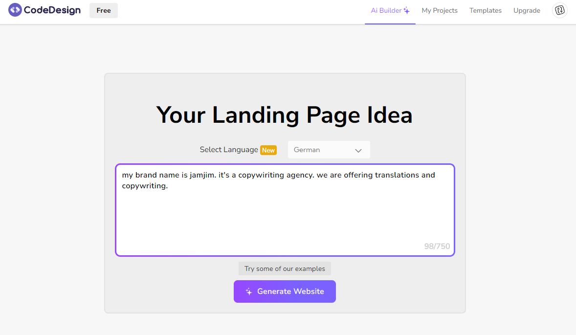Screenshot KI-Website-Builder CodeDesign