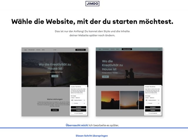 Screenshot KI-Website-Builder Jimdo