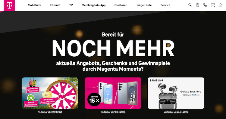 Screenshot von Kundenbindungsmaßnahmen der Telekom