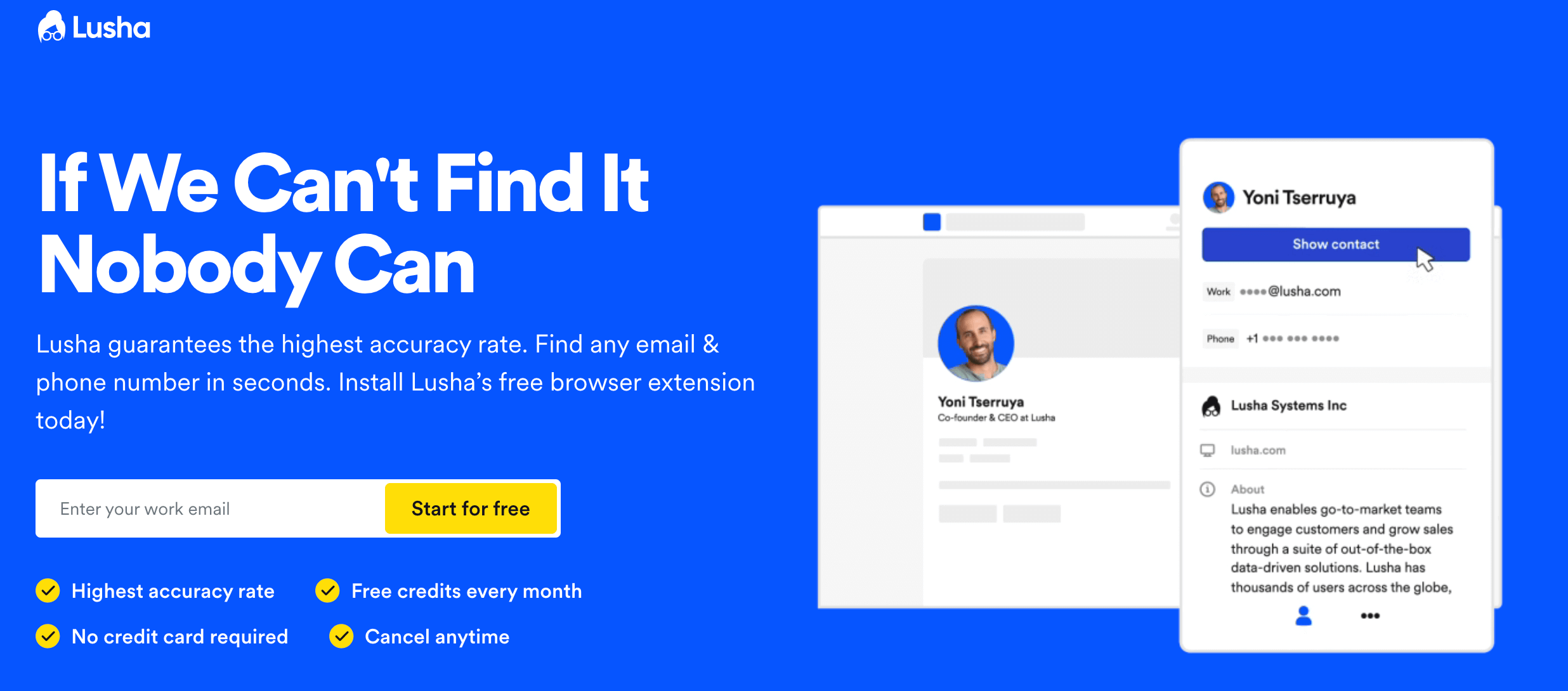 Screenshot Landingpage Header Lusha