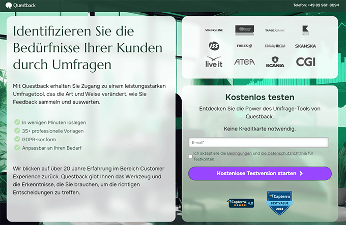 Landing Page erstellen Beispiel Questback