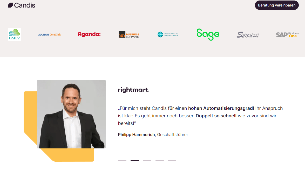 Screenshot Landingpage-Aufbau Candis