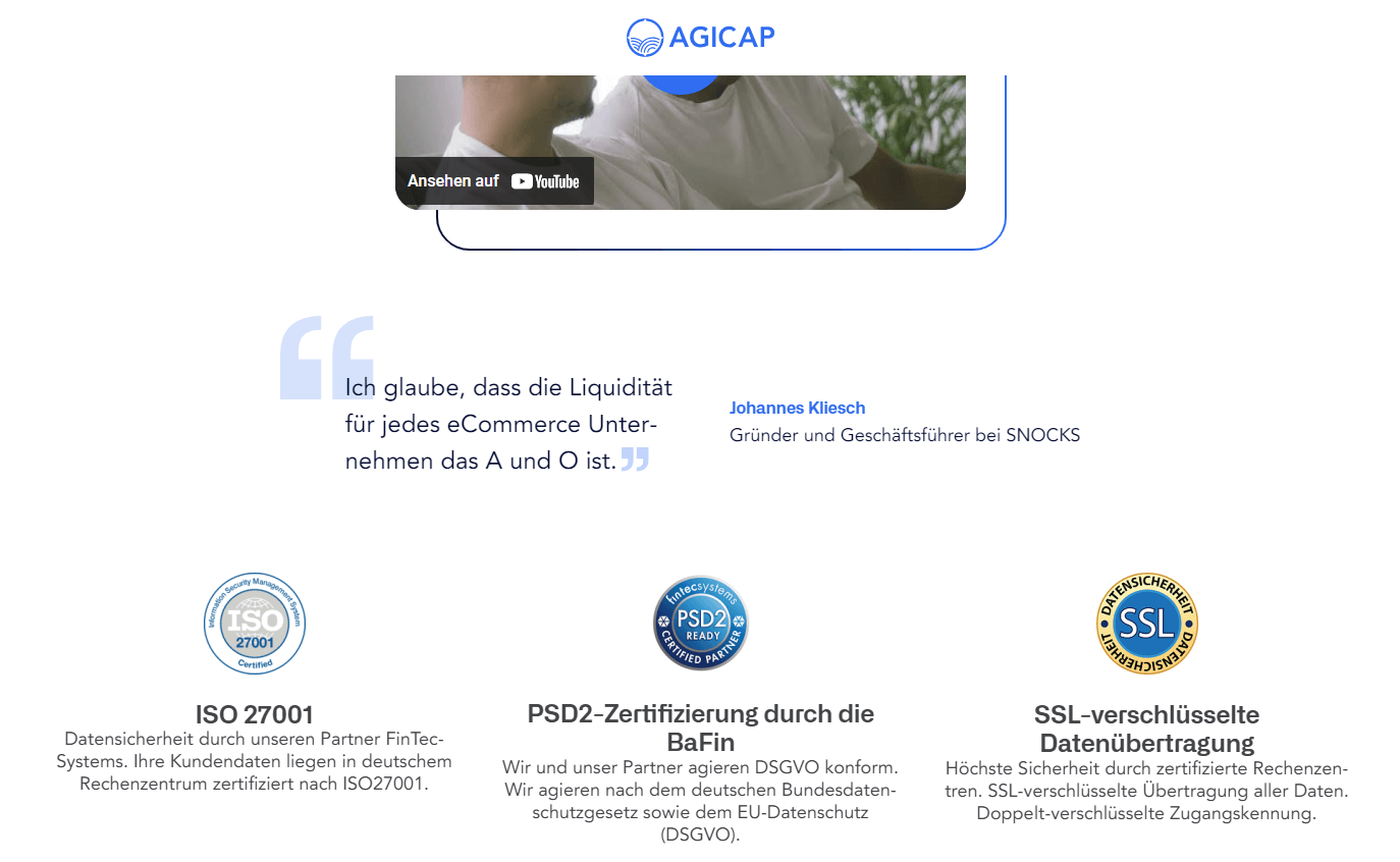 Screenshot Landingpage-Aufbau Agricap