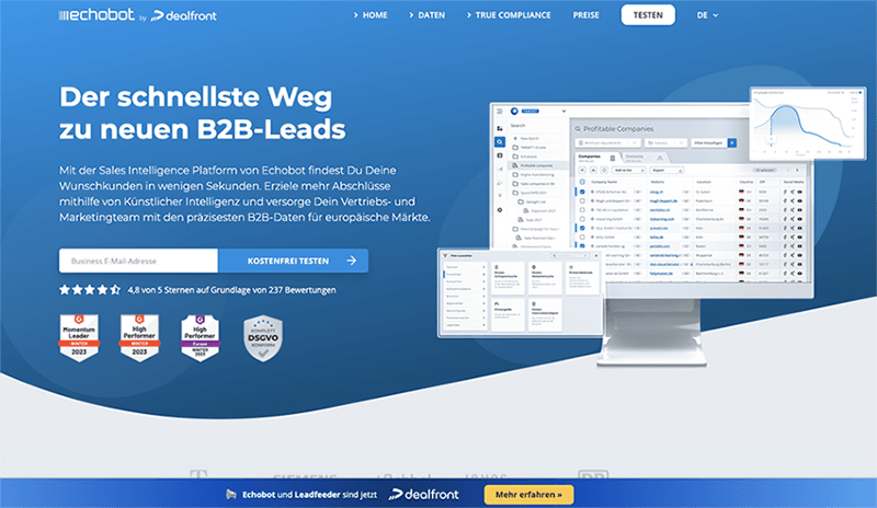 Screenshot Landingpage-Aufbau Echobot