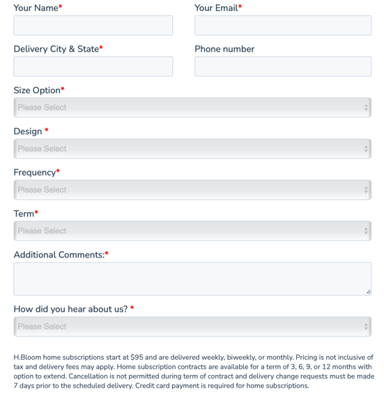 Screenshot des Landingpage-Fromular von H.Bloom