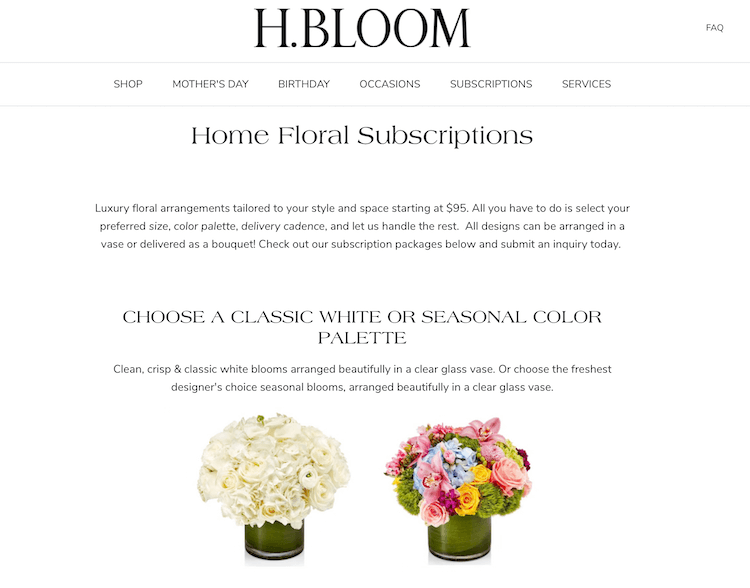 Screenshot einer Landingpage des Unternehmens H.Bloom