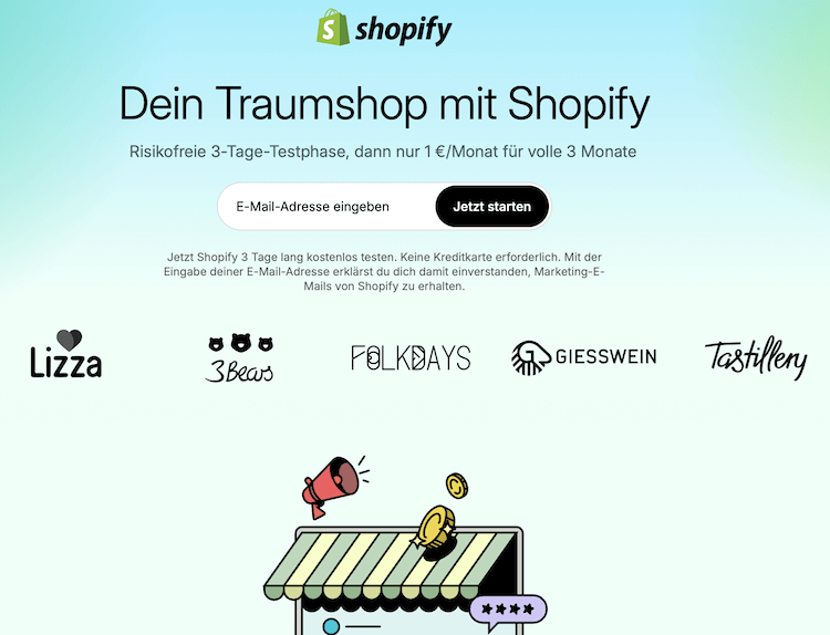 Screenshot einer Landingüage von Shopify