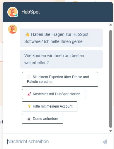 Der Chatbot von HubSpot ist in der Lead-Nurturing-Phase der ideale Ansprechpartner für frühe Phasen des Sales-Funnels.