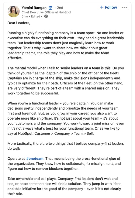 Yamini Rangan LinkedIn-Post