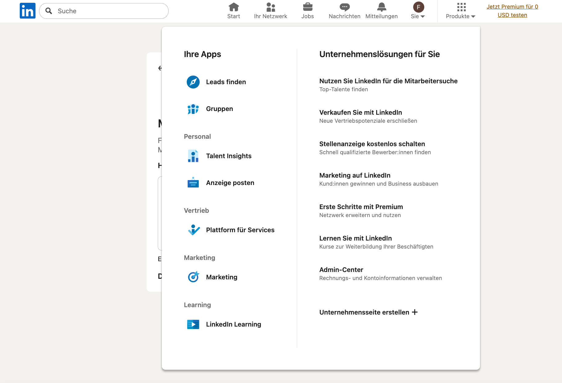 Screenshot von Linkedin, wie man ein Screenshot erstellt