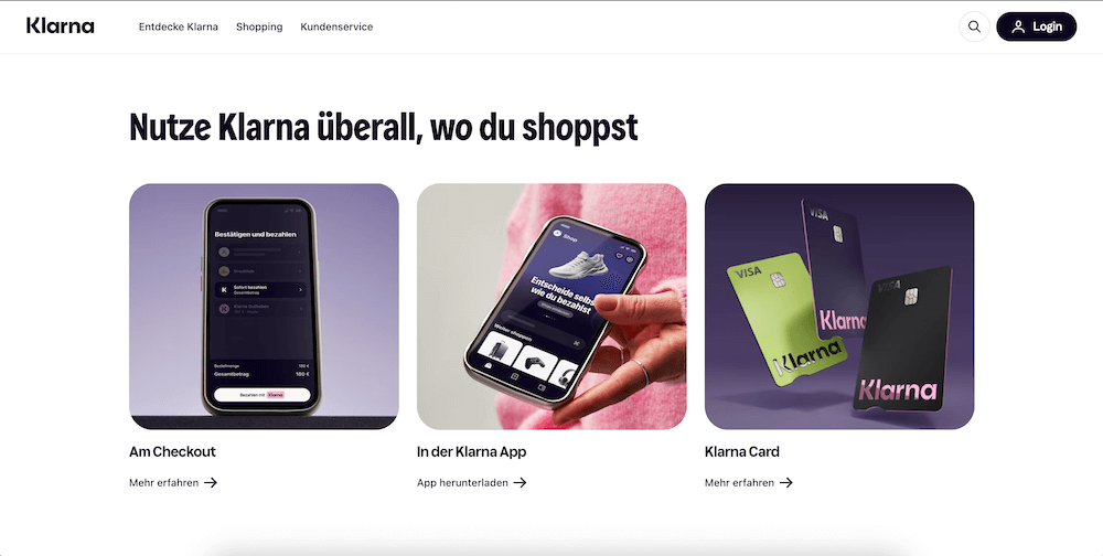 Screenshot der Klarna-Website