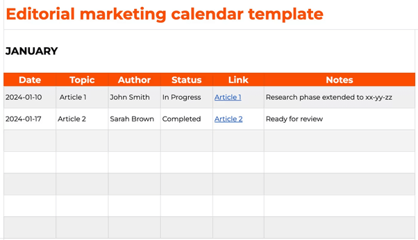 Marketingkalender-Beispiel Zapier