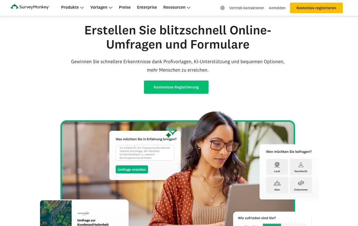 Screenshot Marktforschungstool SurveyMonkey