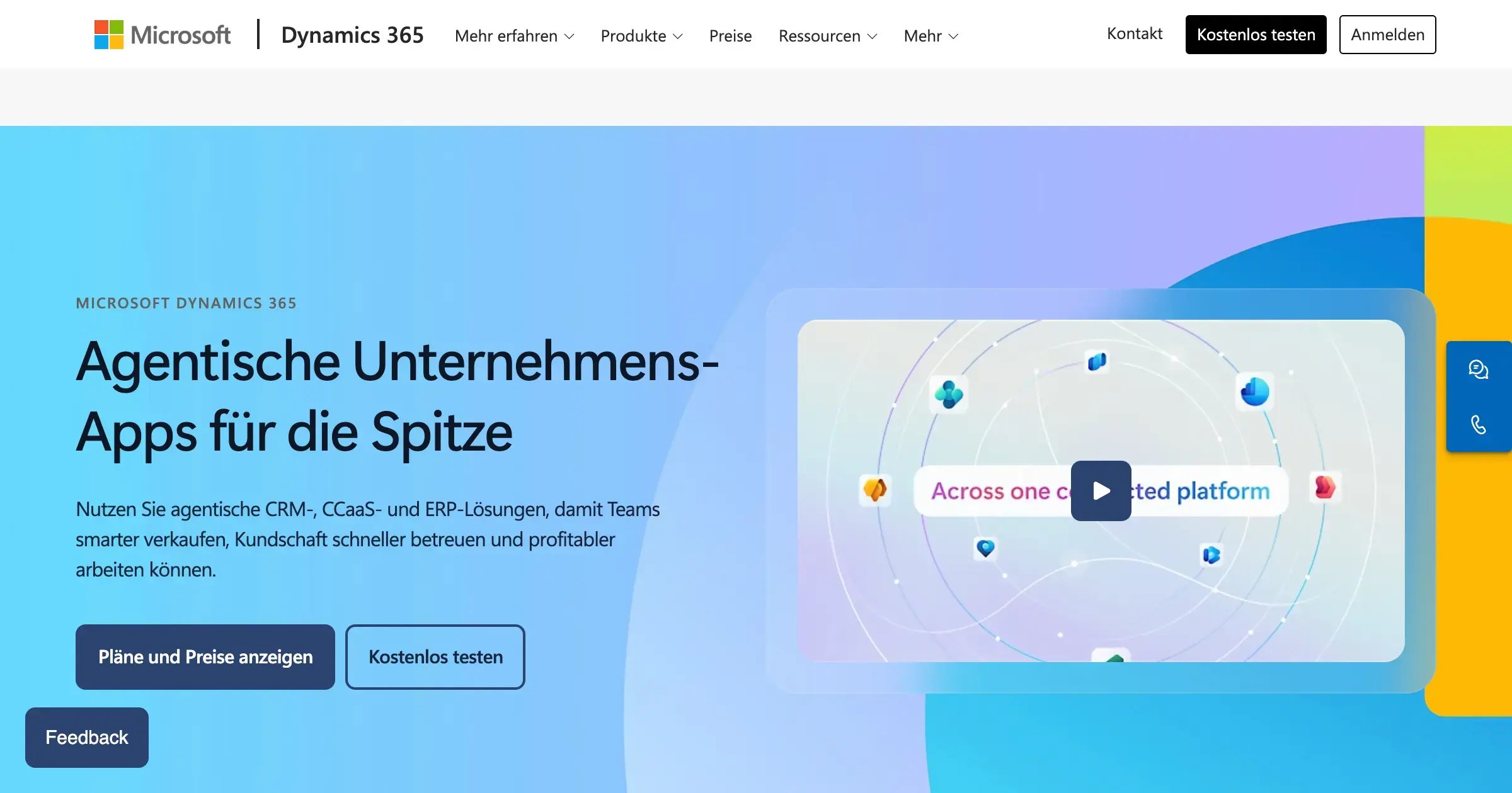 Microsoft Dynamics 365 Startseite mit agentischen Unternehmens-Apps für CRM und ERP