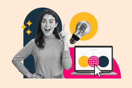 Frau hat einen Aha-Moment wegen minimalitischer Website