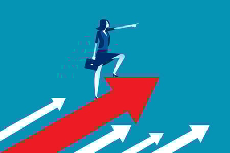 thought leadership symbol stilisierte frau auf einem roten pfeil