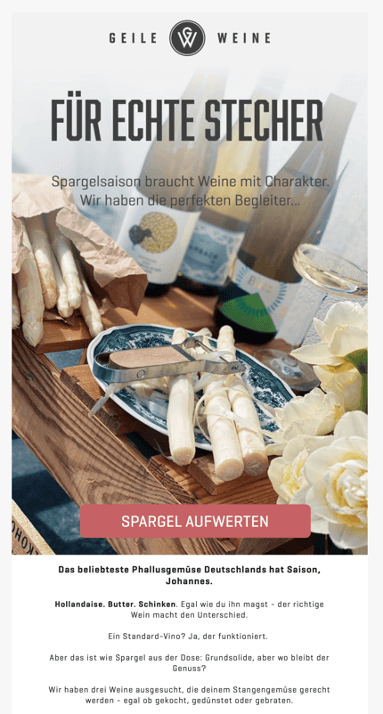 Screenshot eines Newsletters von Geile Weine