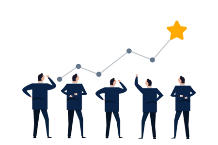 Grafik in der ein Team die North Star Metric analysiert