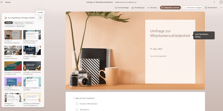 Screenshot Microsoft Forms Designer