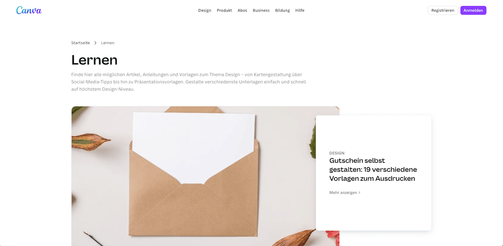 Screenshot des Canva Blogs