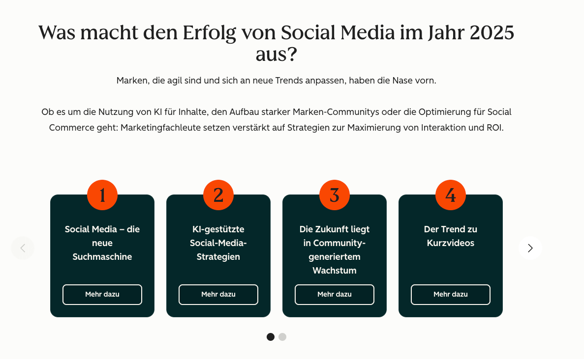 Screenshot der Navigation der Social Media Trends 2025