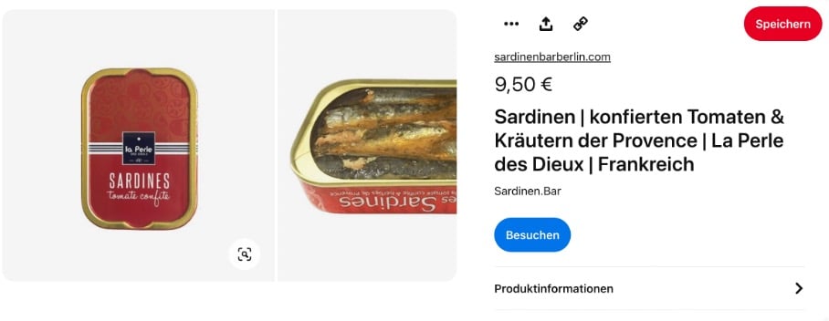 Screenshot Pinterest-Shopping bei Sardinen.Bar