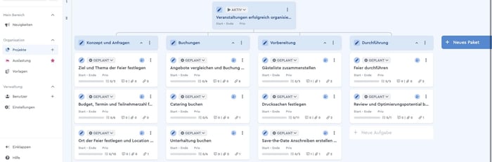 Screenshot Projektmanagement-Tool factro