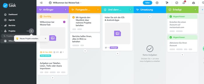Screenshot Projektmanagement-Tool MeisterTask