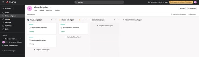 Screenshot Projektmanagement-Tool Asana