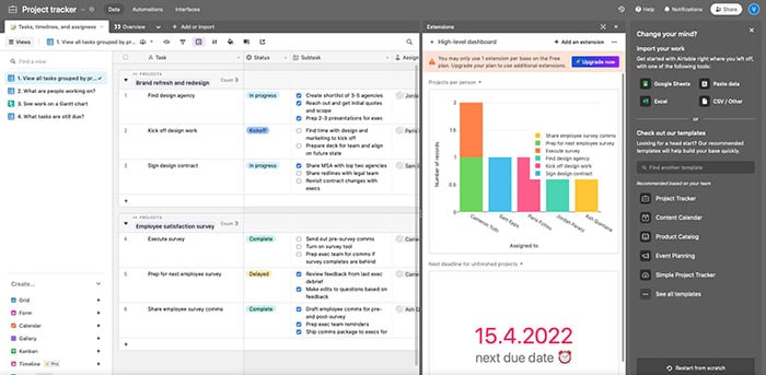 Screenshot Projektmanagement-Tool Airtable