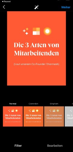 reposten auf Instagram mit App: Beitrag bearbeiten