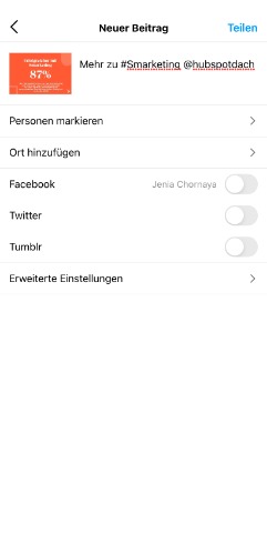 reposten auf Instagram mit Screenshot