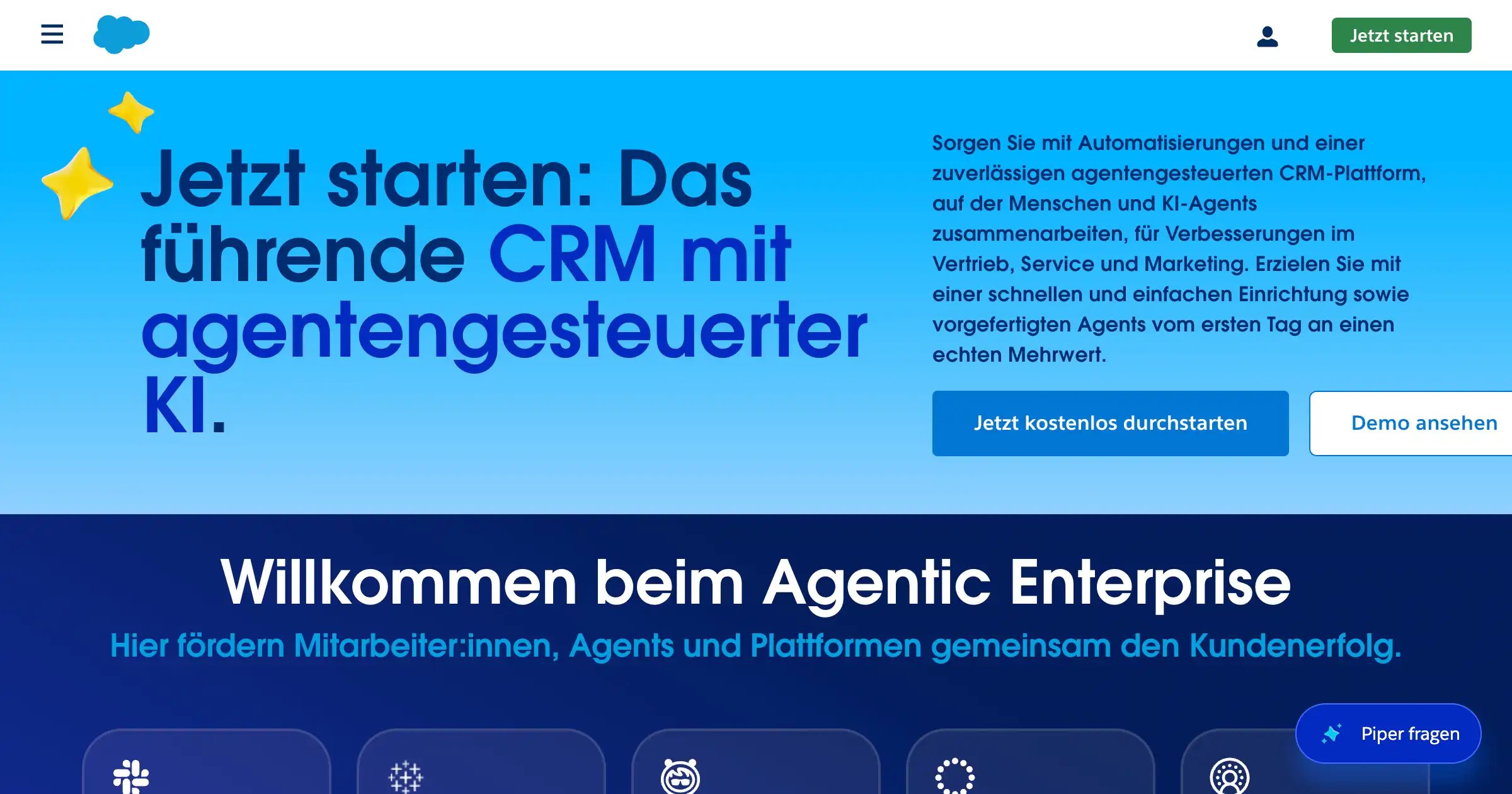 Salesforce CRM Startseite mit agentengesteuerter KI für Vertrieb und Marketing