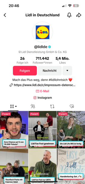 Screenshot der Lidl TikTok Seite