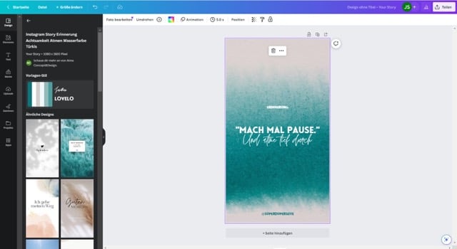 Screenshot aus Canva, ein Social-Media-Tool