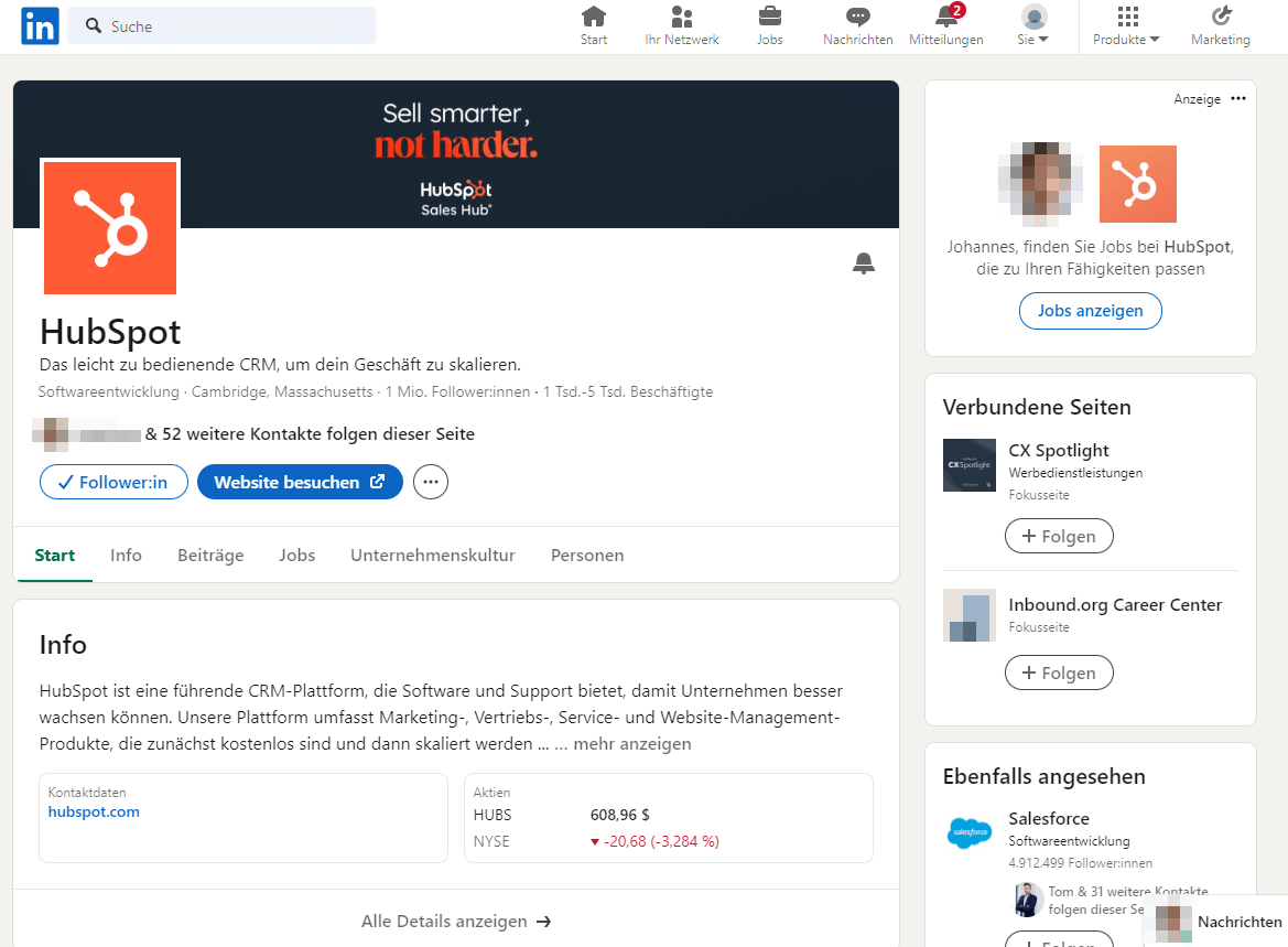 Screenshot soziales Netzwerk Linkedin