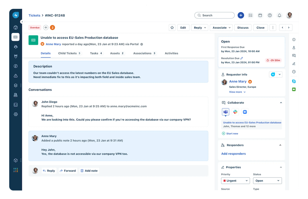 Screenshot aus dem Ticketsystem von Freshservice.