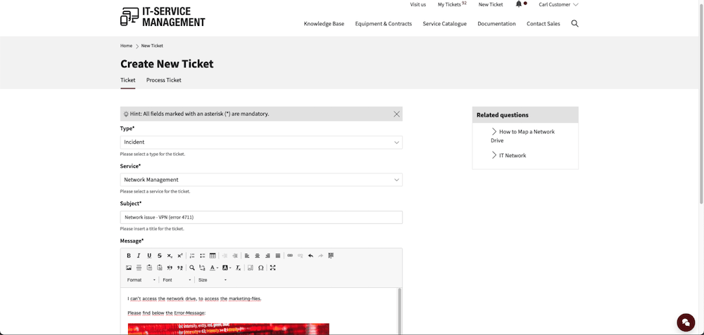 Screenshot aus dem Ticketsystem von OTRS.