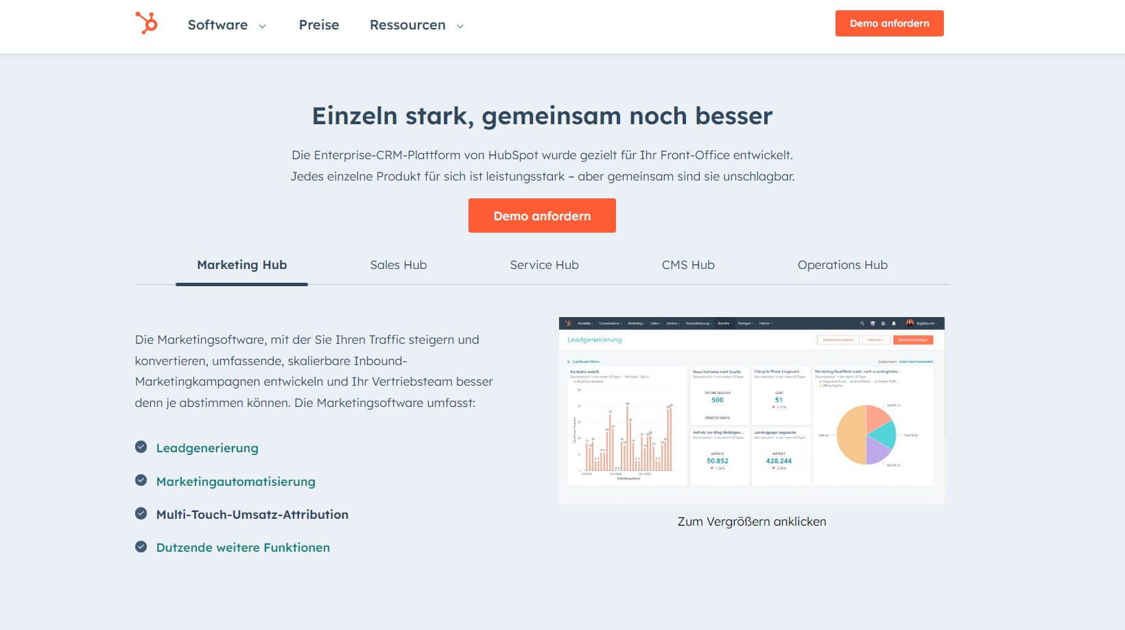 Screenshot Unternehmenssoftware HubSpot