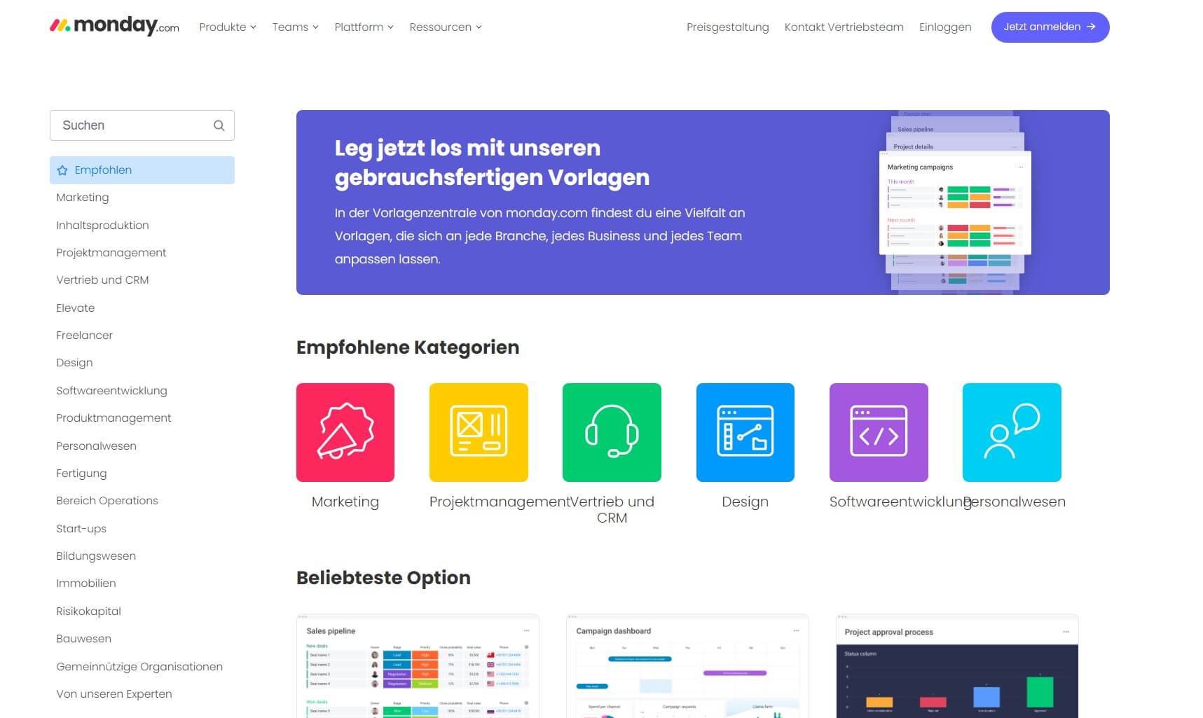 Screenshot Unternehmenssoftware Monday.com